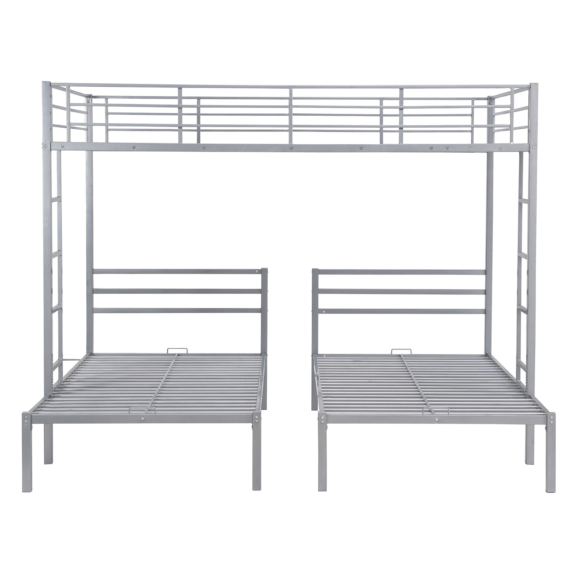 Full over Twin&Twin Size Bunk Bed with Built-in Shelf, Silver - Atlantic Fine Furniture Melbourne FL