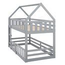 Twin Over Twin House Bunk Bed With Fence And Door