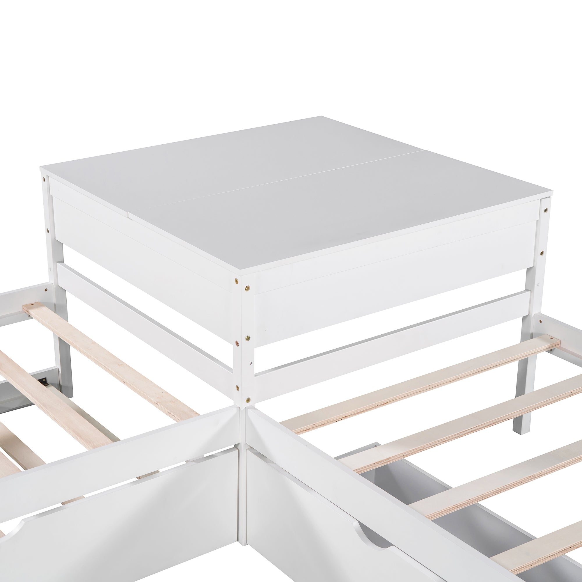 L-shaped Platform Bed with Trundle and Drawers Linked with built-in Desk,Twin,White - Atlantic Fine Furniture Melbourne FL