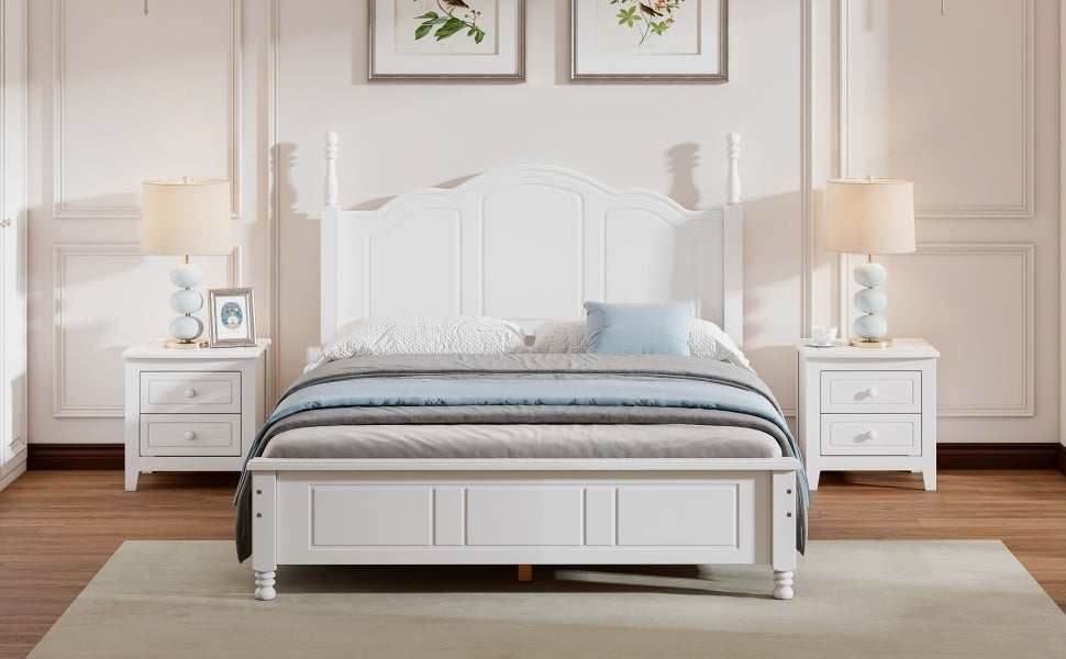 Full Size Wood Platform Bed Frame,Retro Style Platform Bed with Wooden Slat Support,White - Atlantic Fine Furniture Melbourne FL