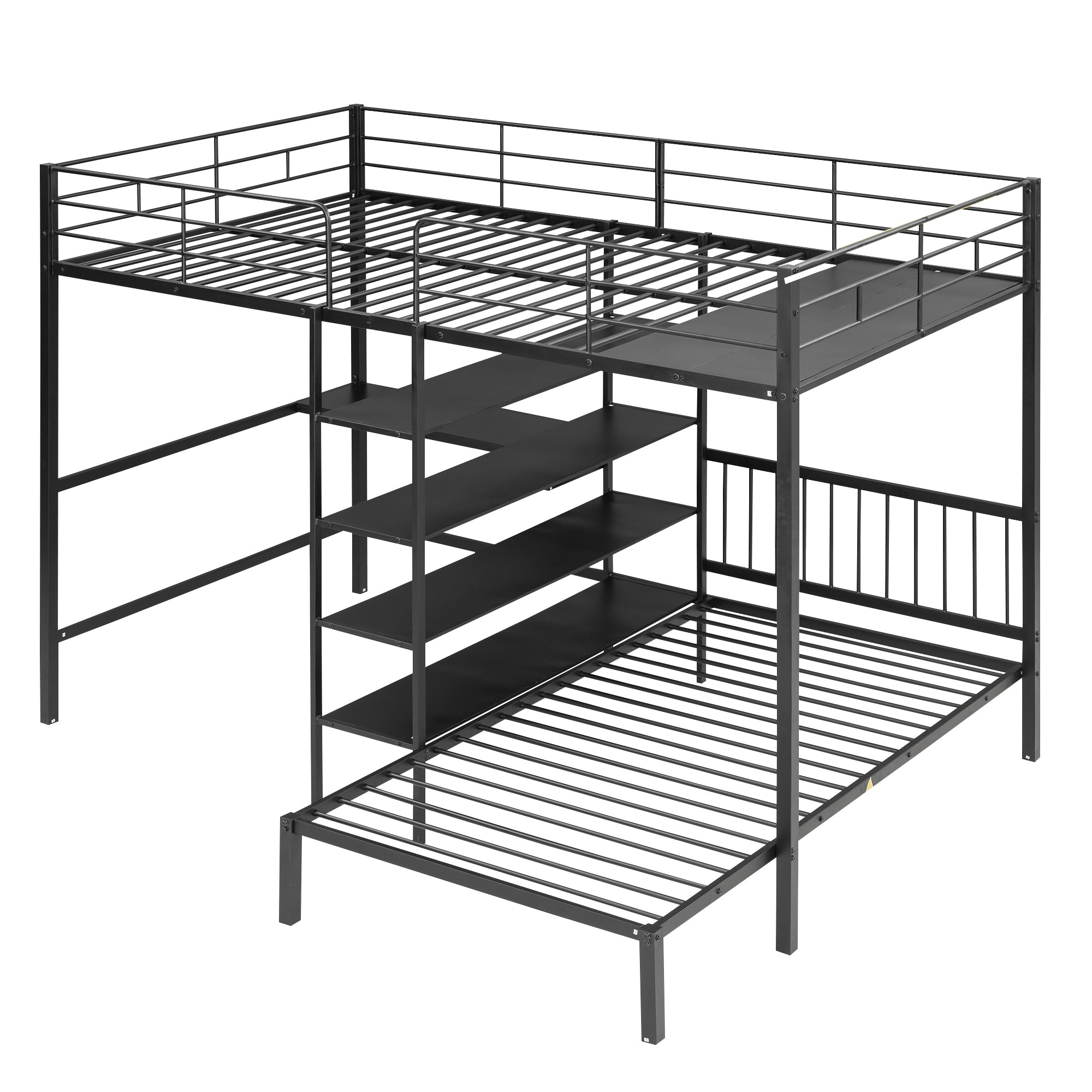 Full Over Twin Metal Bunk Bed with Built-in Desk, Shelves and Ladder, Black - Atlantic Fine Furniture Melbourne FL