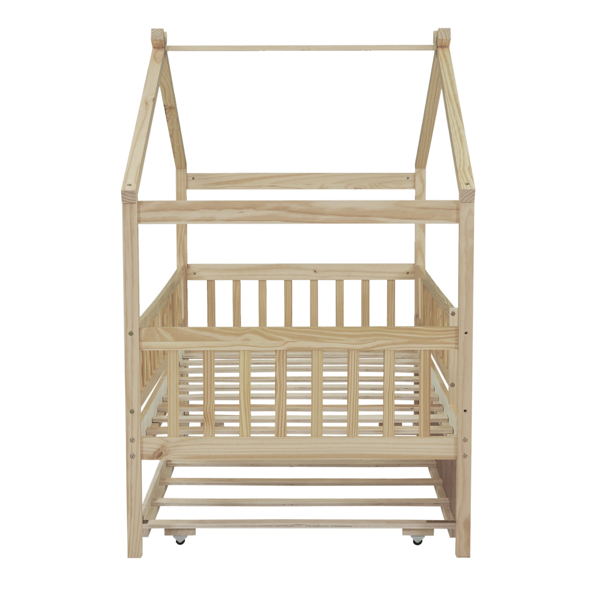 Twin Size Wooden House Bed with Twin Size Trundle, Natural - Atlantic Fine Furniture Melbourne FL