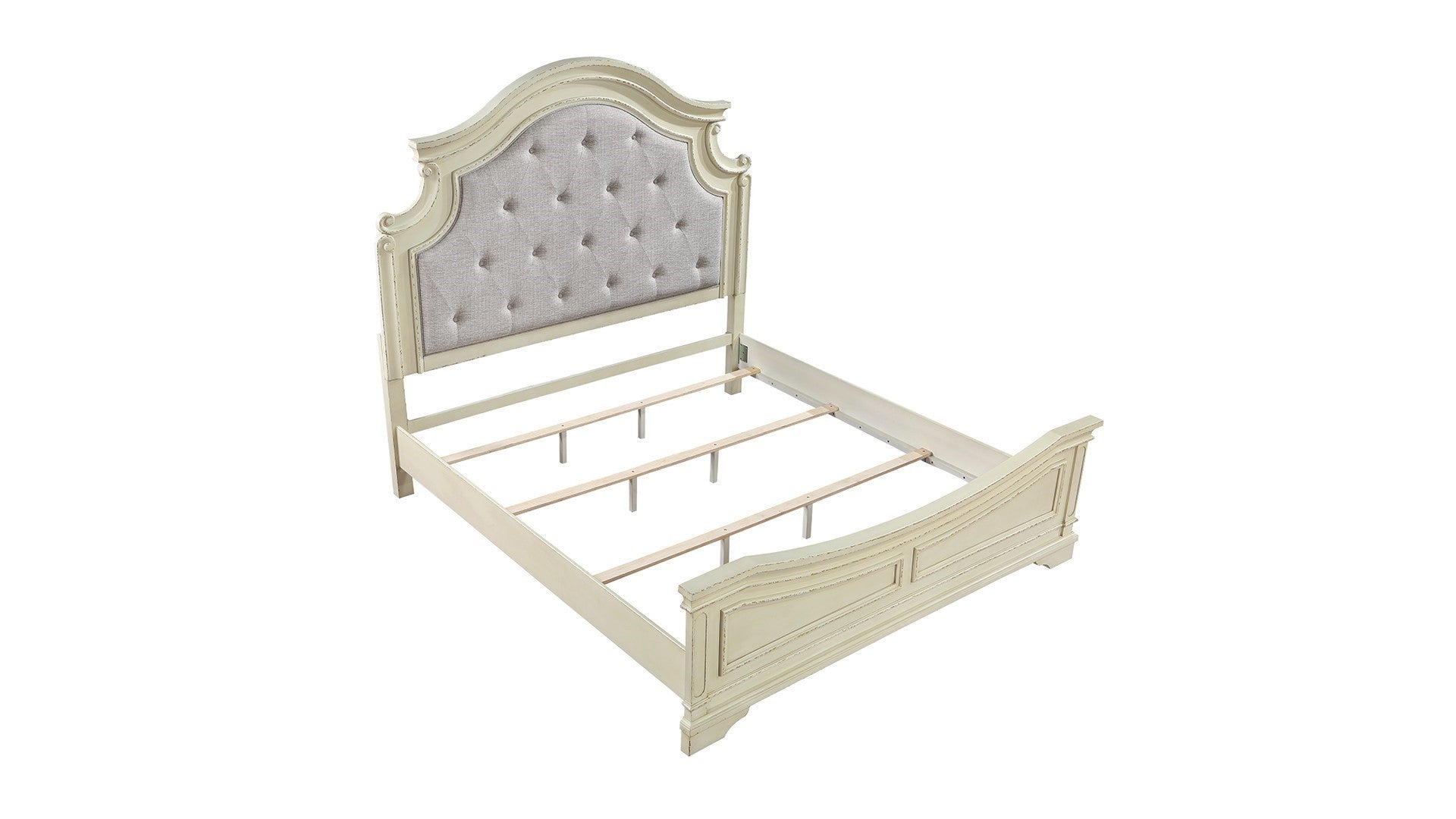 Noble Traditional Style Queen Bed with Button Tufted Upholstery Headboard Made with Wood in Antique Beige