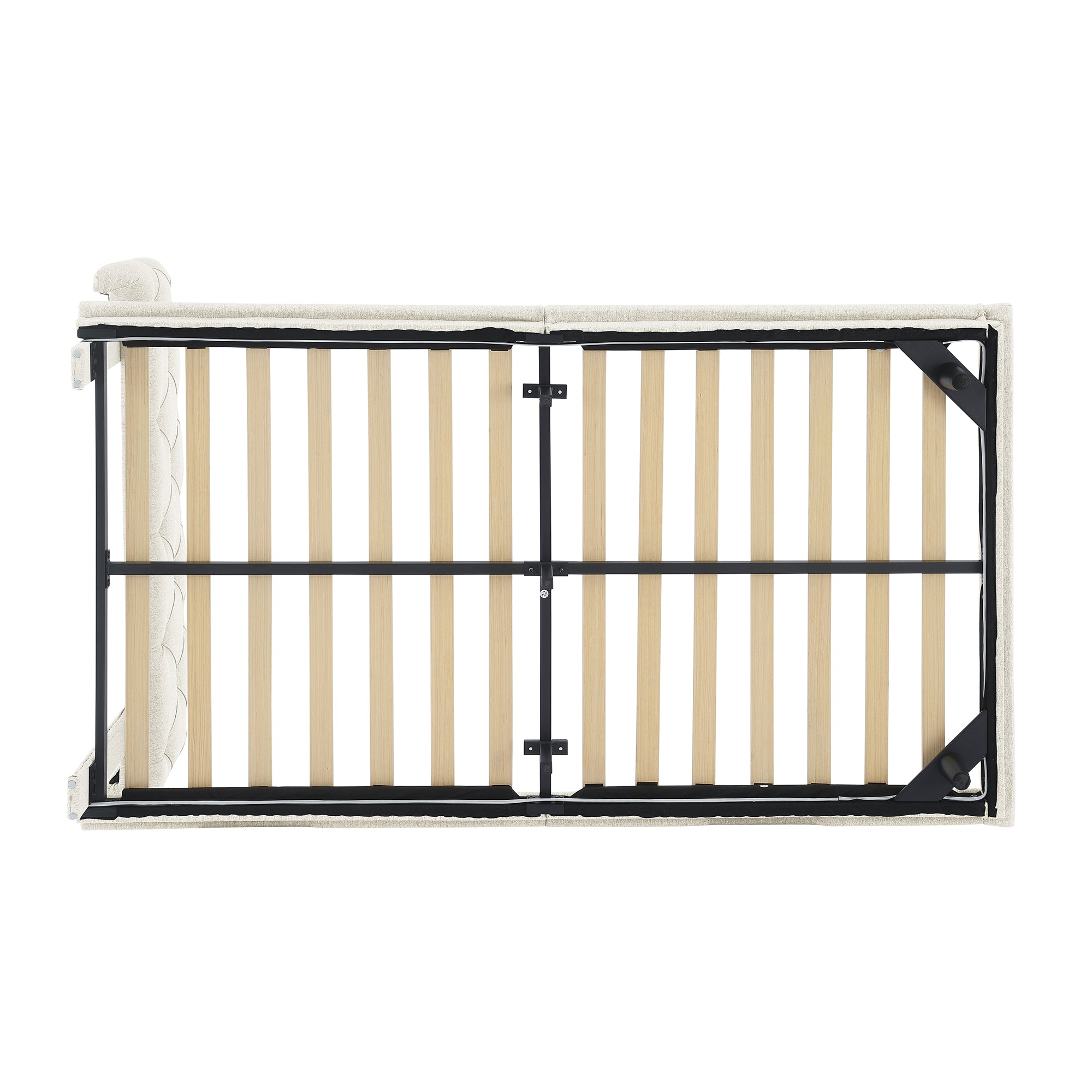 Twin Size Upholstered Bed with Light Stripe, Floating Platform Bed, Linen Fabric,Beige - Atlantic Fine Furniture Melbourne FL