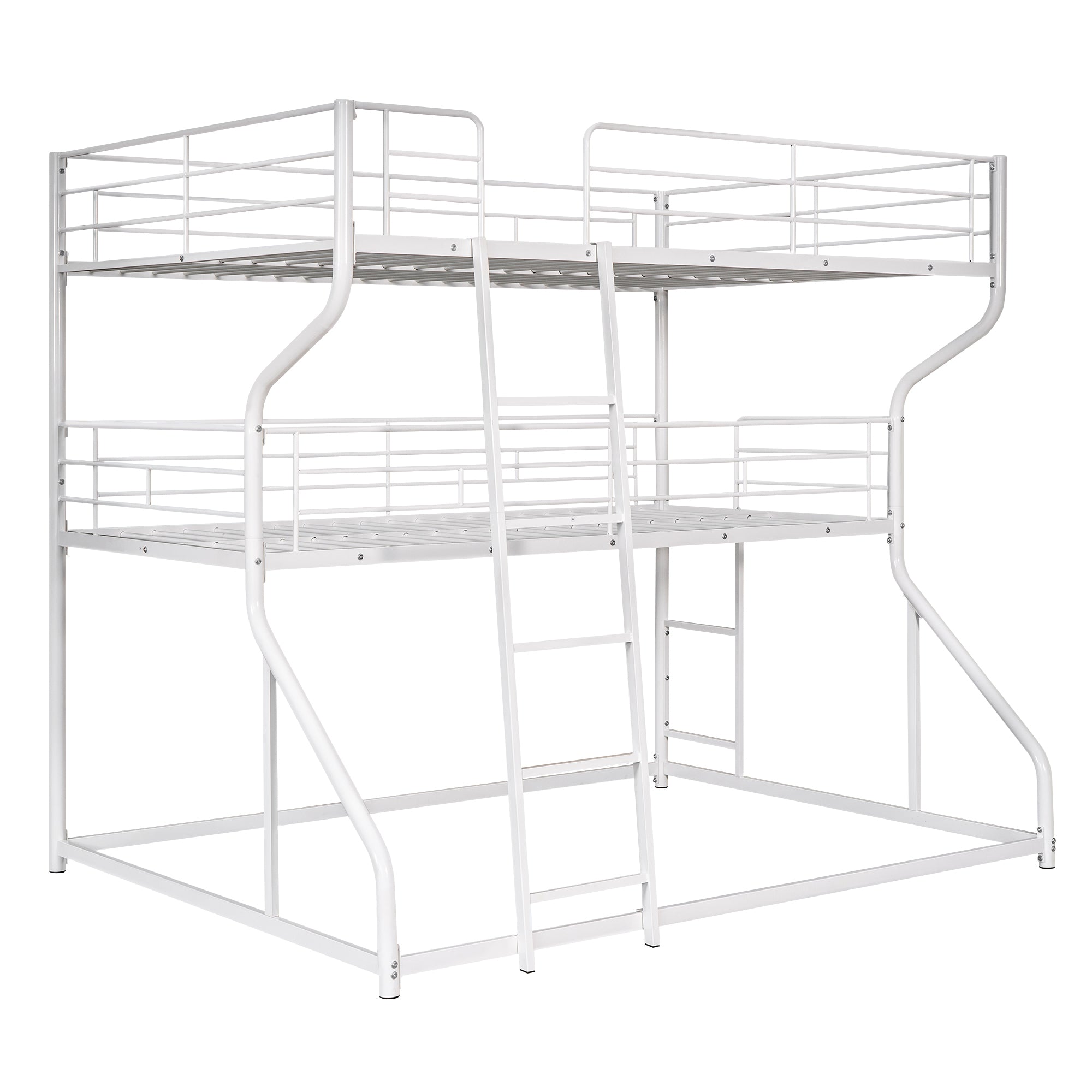Full XL over Twin XL over Queen Size Triple Bunk Bed with Long and Short Ladder,White