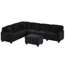 Upholstered U-Shaped Sectional Sofa With Movable Ottoman And Side Storage Pockets