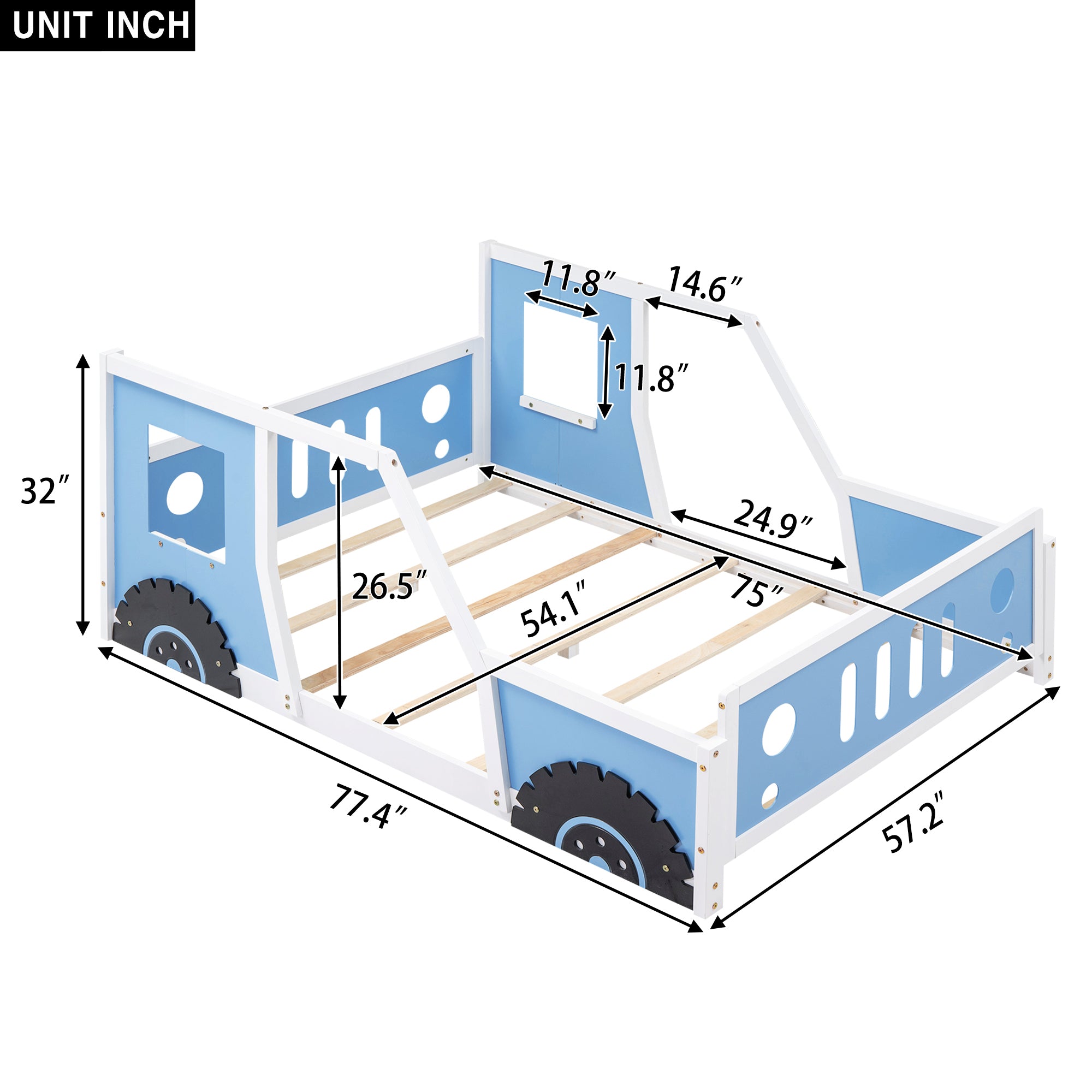 Full Size Classic Car-Shaped Platform Bed with Wheels,Blue - Atlantic Fine Furniture Melbourne FL