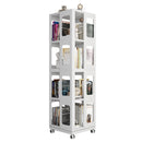 4 Tier All Steel Rotating Bookshelf With 360° Wheels, Large Size Sturdy & Spacious Book Rack, New Style Bookshelf - White