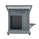 Modern Design Outdoor Dog House With Food Bowl And Wheels Pine - Gray / White