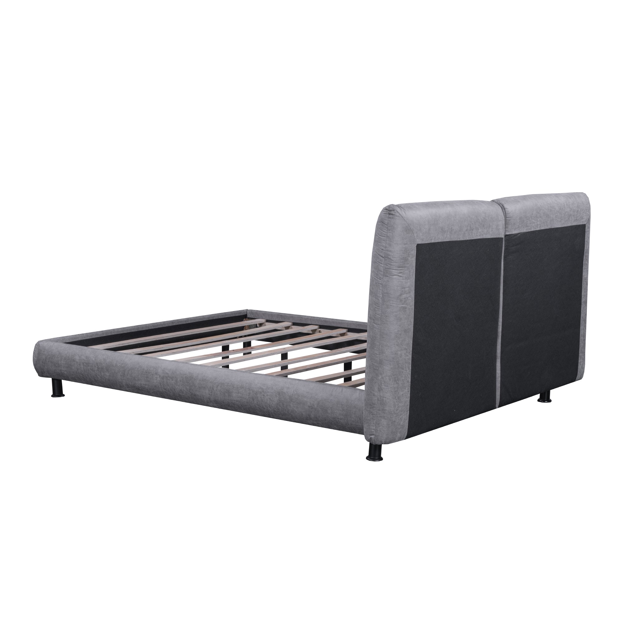 Queen Size Upholstered Platform Bed with Two Large Headrests and Thick Fabric, Polyester, Gray - Atlantic Fine Furniture Melbourne FL