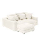 Plush Corduroy 4 Seat Sofa With Soft Pillows And Movable Ottoman