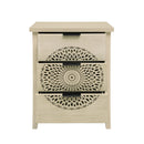 Hollow Carved 3 Drawer Cabinet Dresser Storage Chest With Metal Handles For Living Room Bedroom - Natural