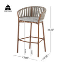 Lodi - Outdoor Matal Rope Barstool, Teak / Beige (Set of 2) - Teak / Beige