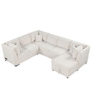 U-Shaped Sectional Sofa Pull Out Sofa Bed With Two USB Ports, Two Power Sockets, Three Back Pillows And A Storage Chaise For Living Room