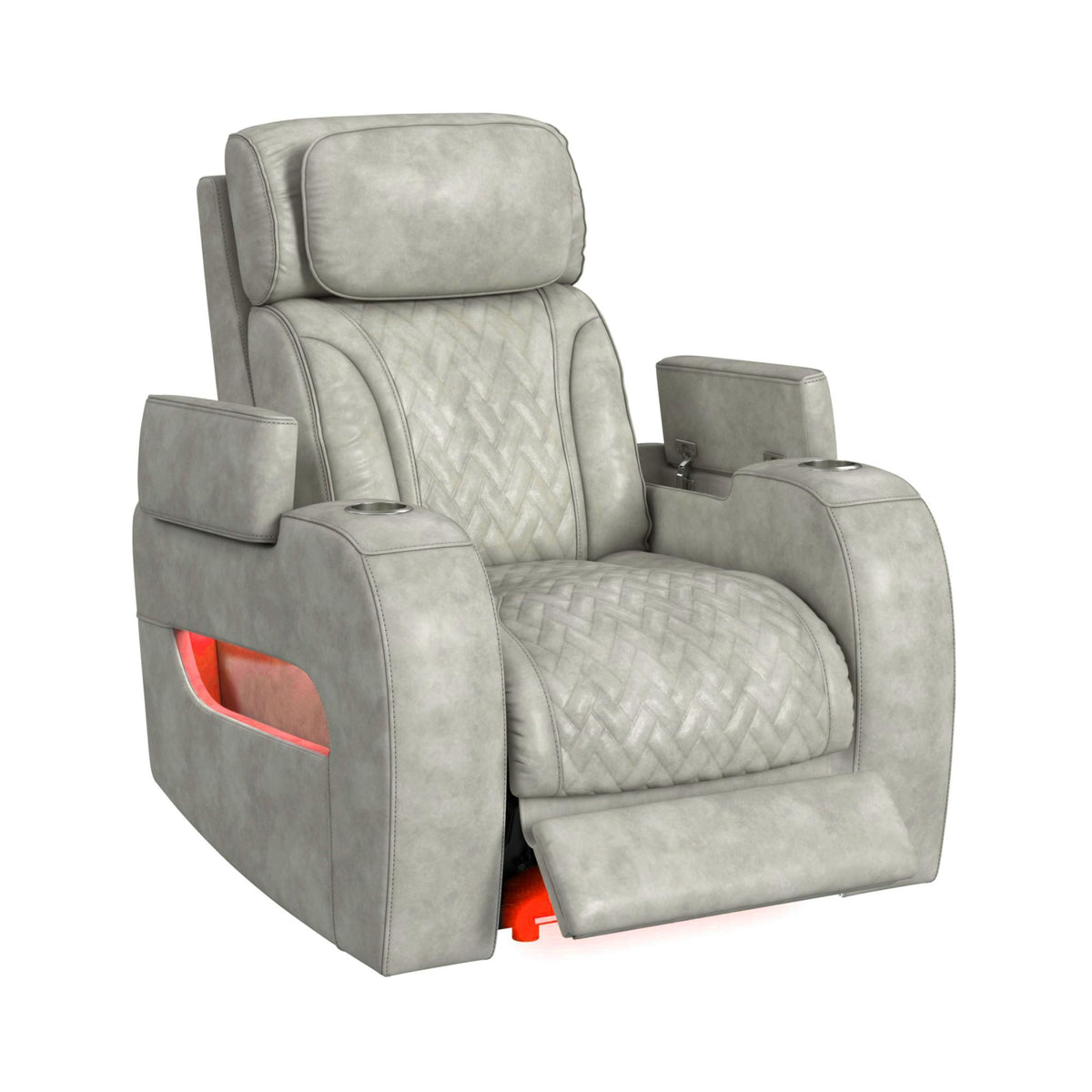 Prime Time P3 Recliner With 7 Colors Led, Cup Holders And Wireless Charger Controller in Leather Gel Light Gray by Elements International, view 10