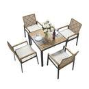 5 Piece Patio Dining Table Set, Acacia Wood Table Top With Umbrella Hole