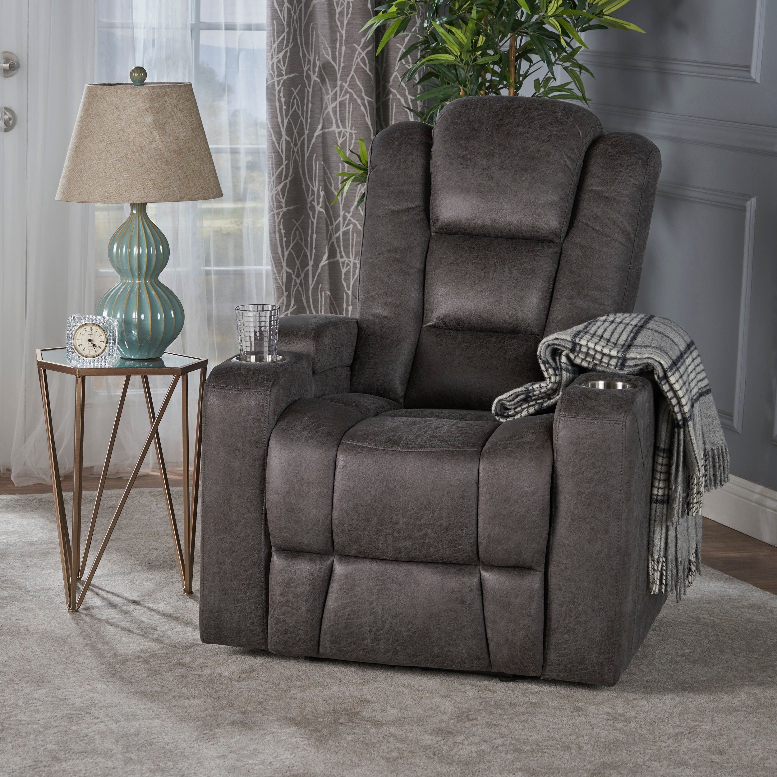 33' Wide Power Standard Recliner Chair with Arm Storage with USB