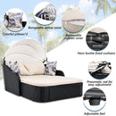 Outdoor Sunbed With Adjustable Canopy, Double Lounge, Daybed - Black / Beige