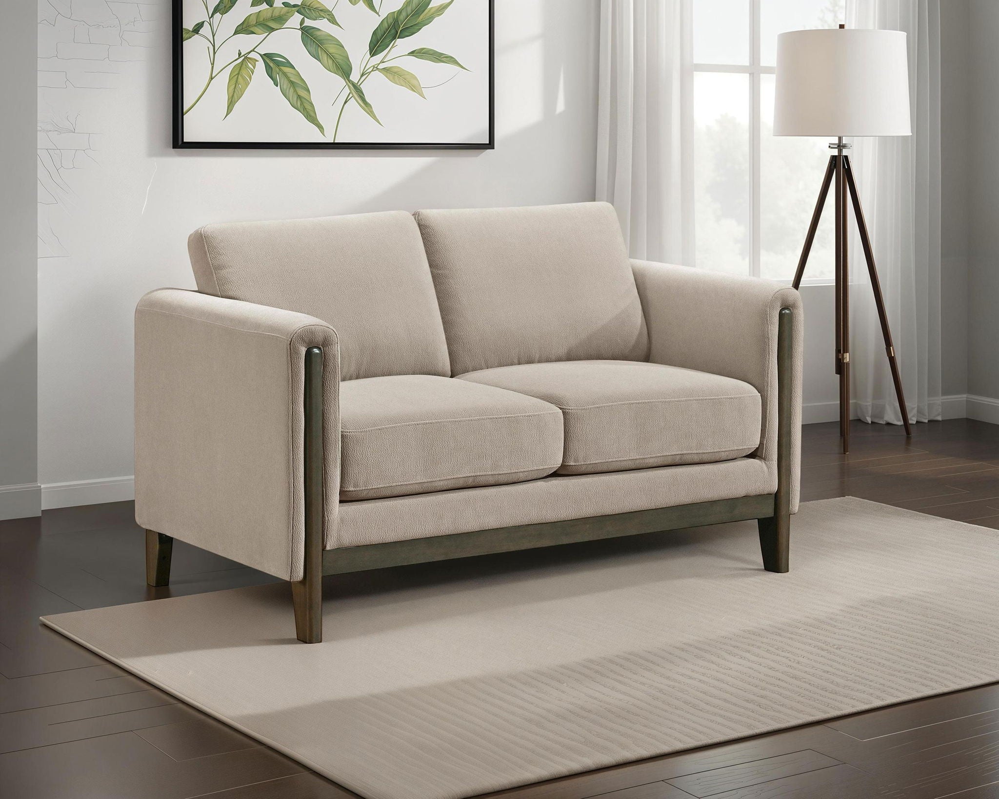 Islington Fabric Upholstered Panel Arm Loveseat Taupe