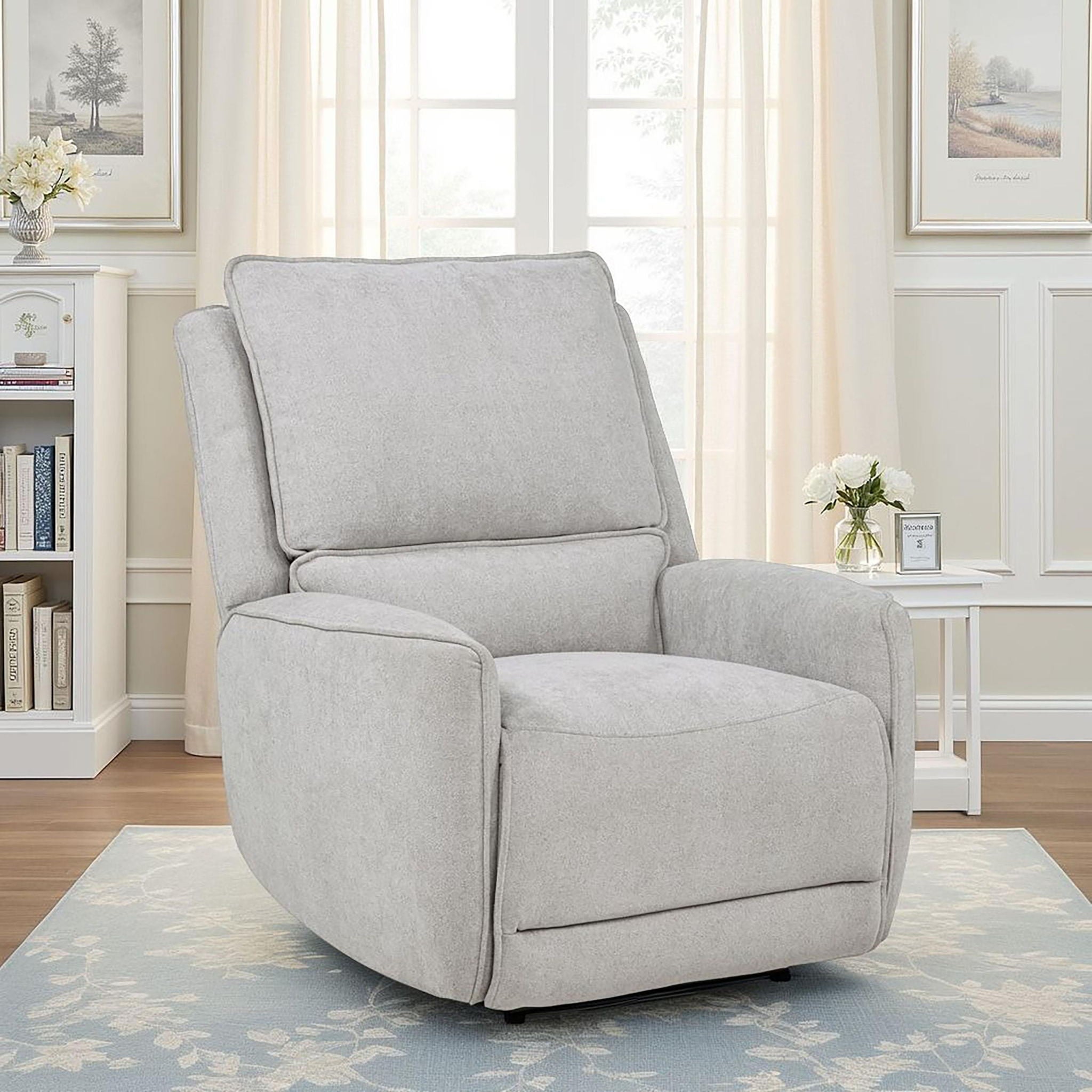 Sylmar Chenille Upholstered Power Recliner Dove Grey