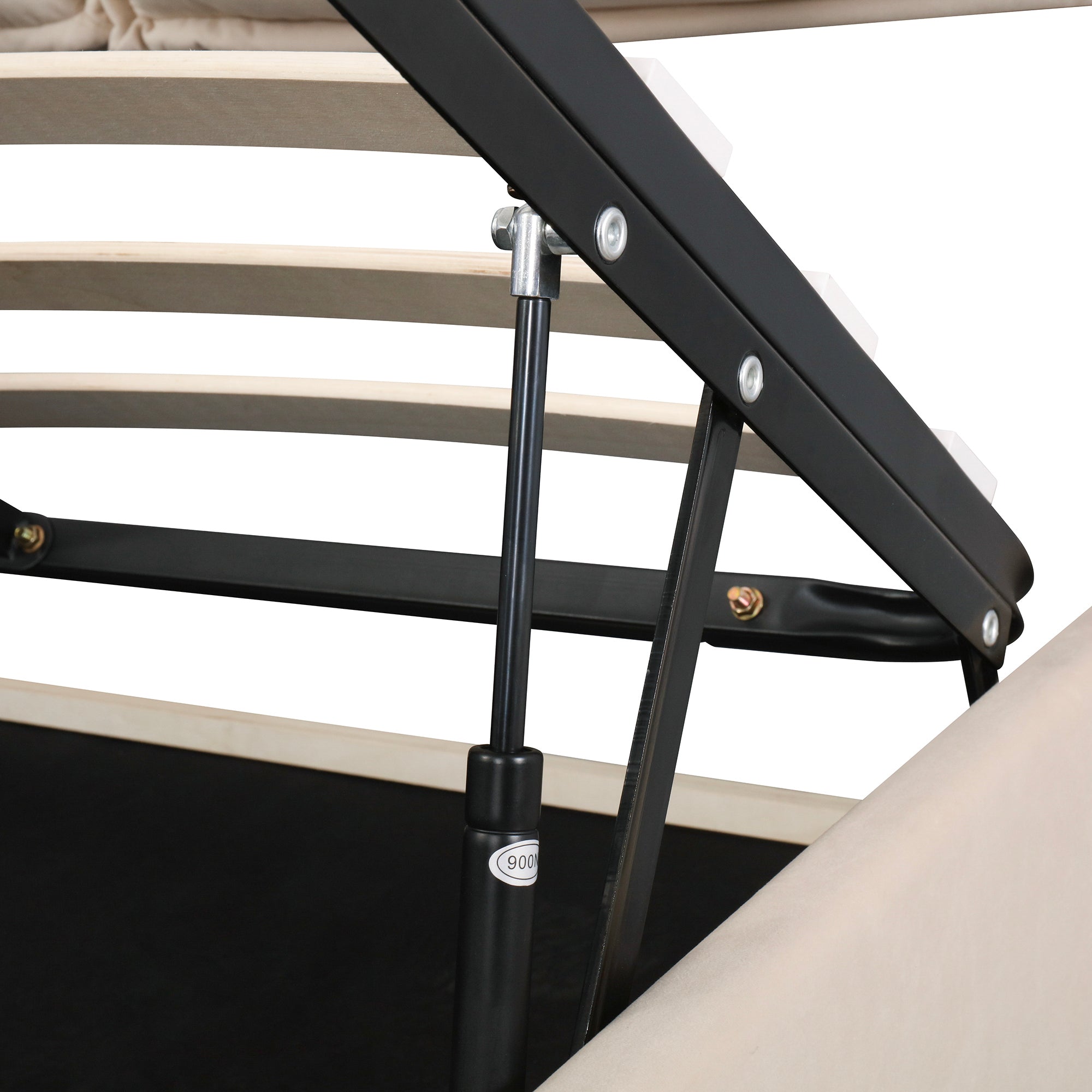 Upholstered Platform bed with a Hydraulic Storage System, Full size, Beige - Atlantic Fine Furniture Melbourne FL