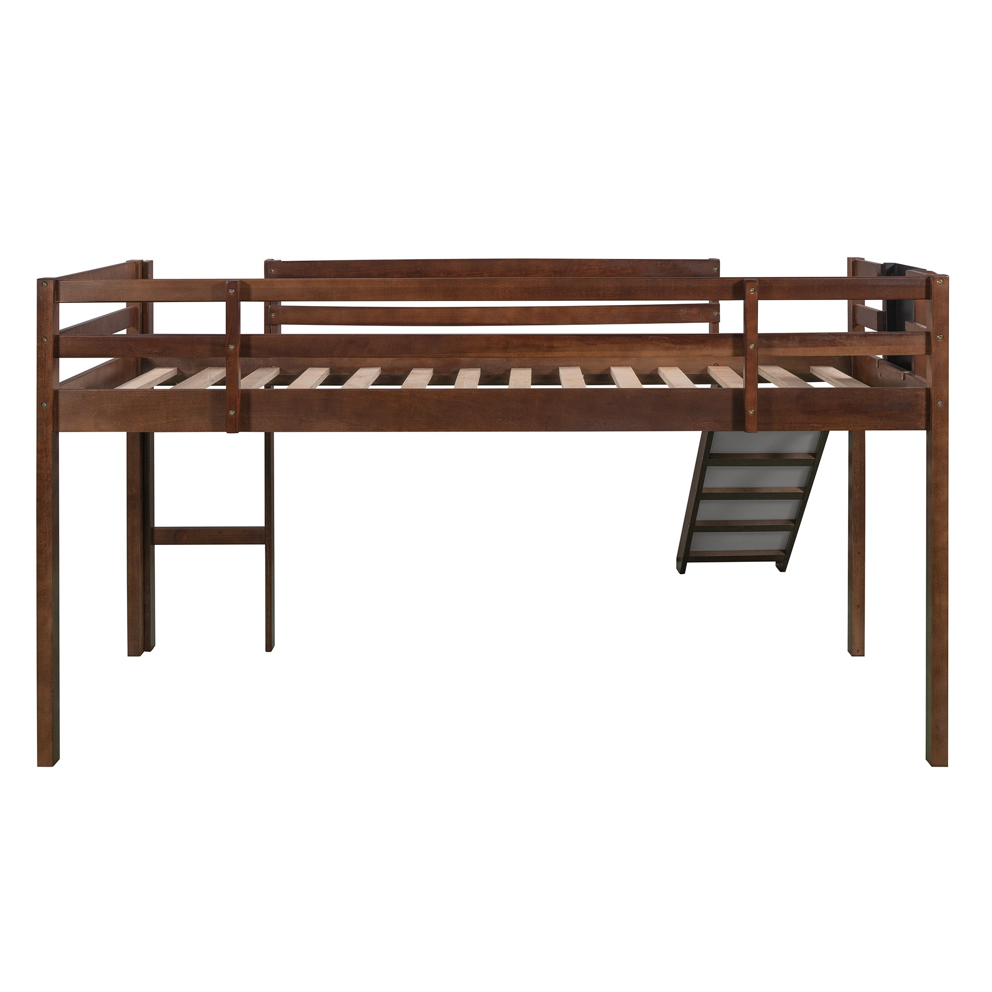 Twin size Loft Bed Wood Bed with Slide, Stair and Chalkboard,Walnut(OLD SKU :WF282115AAL) - Atlantic Fine Furniture Melbourne FL