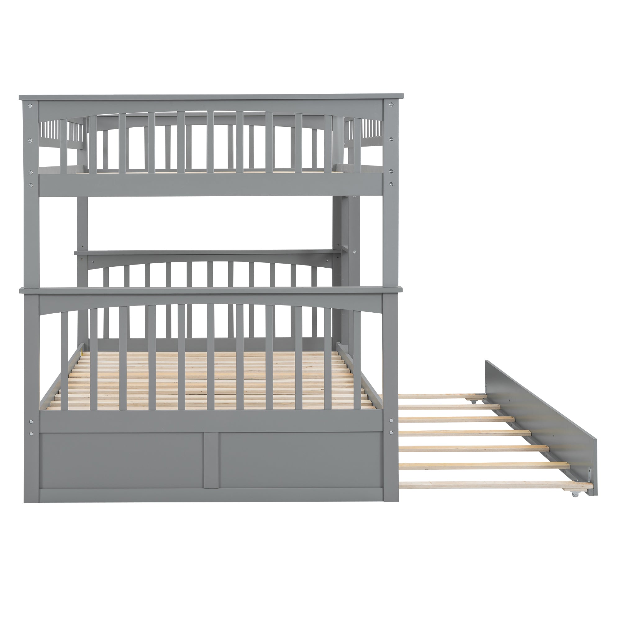 Full over Full Bunk Bed with Twin Size Trundle, Convertible Beds, Gray - Atlantic Fine Furniture Melbourne FL