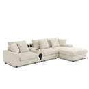 Sectional With Bluetooth Speakers L Shaped Couch With Console USB Charger, Cup Holders Storage Ottoman Deep And Wide Seat Cloud Sofa