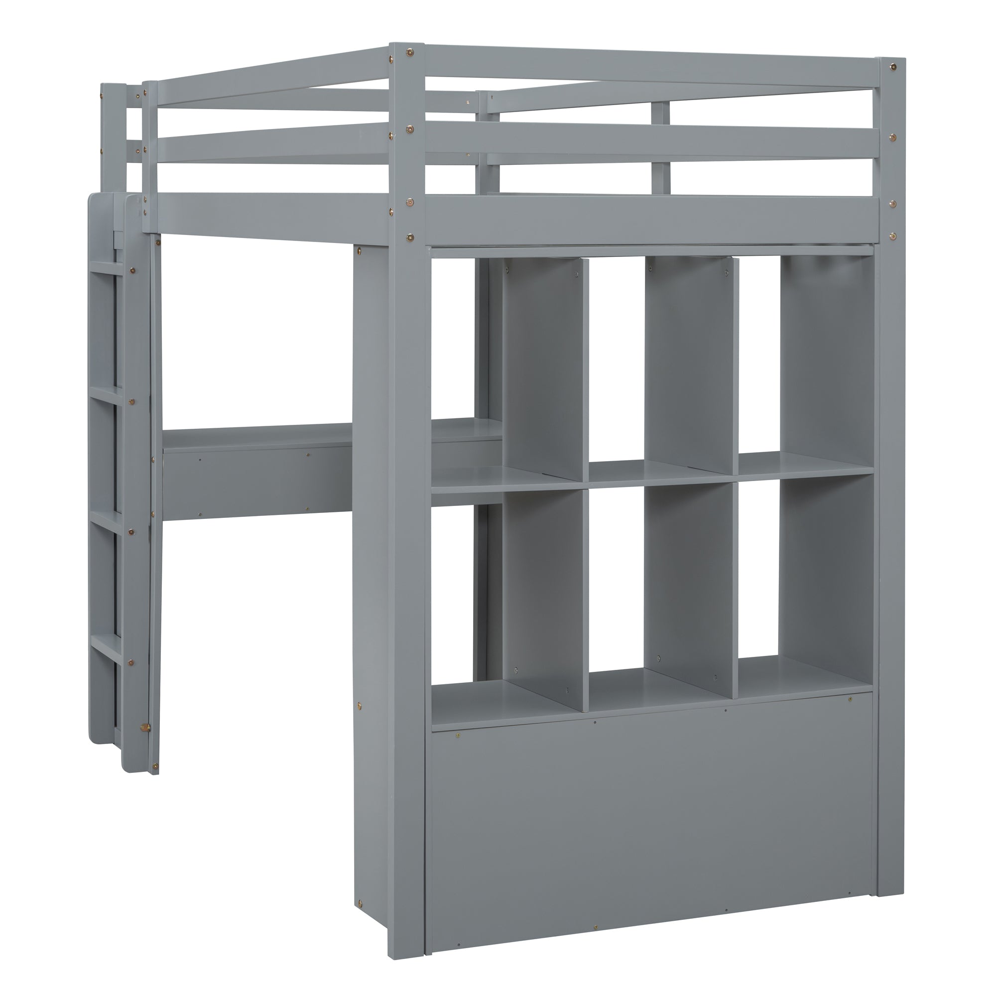 Full Size Loft Bed with large shelves, writing desk and LED Light, Gray - Atlantic Fine Furniture Melbourne FL