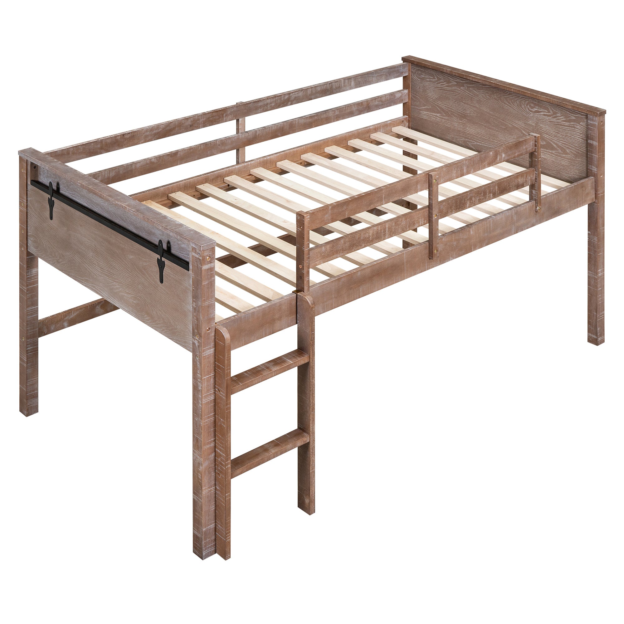 Wood Full Size Loft Bed with Hanging Clothes Racks, White Rustic Natural - Atlantic Fine Furniture Melbourne FL