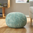 Deon - Knitted Pet Yarn Round Pouf With Classic Cable Knit Design - Aqua