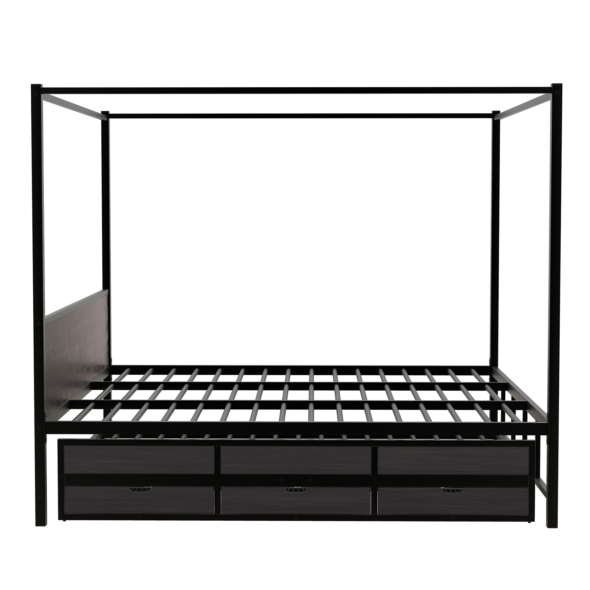 Queen Size Metal Canopy Platform Bed with Twin Size Trundle and 3 Storage Drawers, Black - Atlantic Fine Furniture Melbourne FL