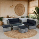 6 Piece Patio Wicker Sectional Set Patio Backyard Conversation Set Space Saving - Gray / Black