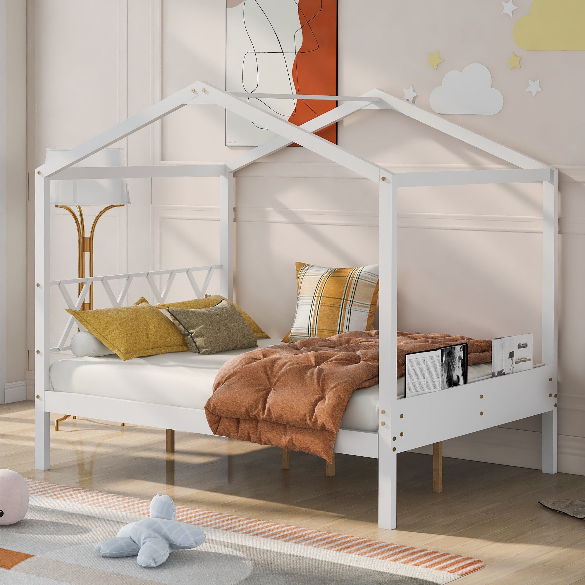 Full Size Wood House Bed with Storage Space, White (OLD SKU :LP000002AAK) - Atlantic Fine Furniture Melbourne FL