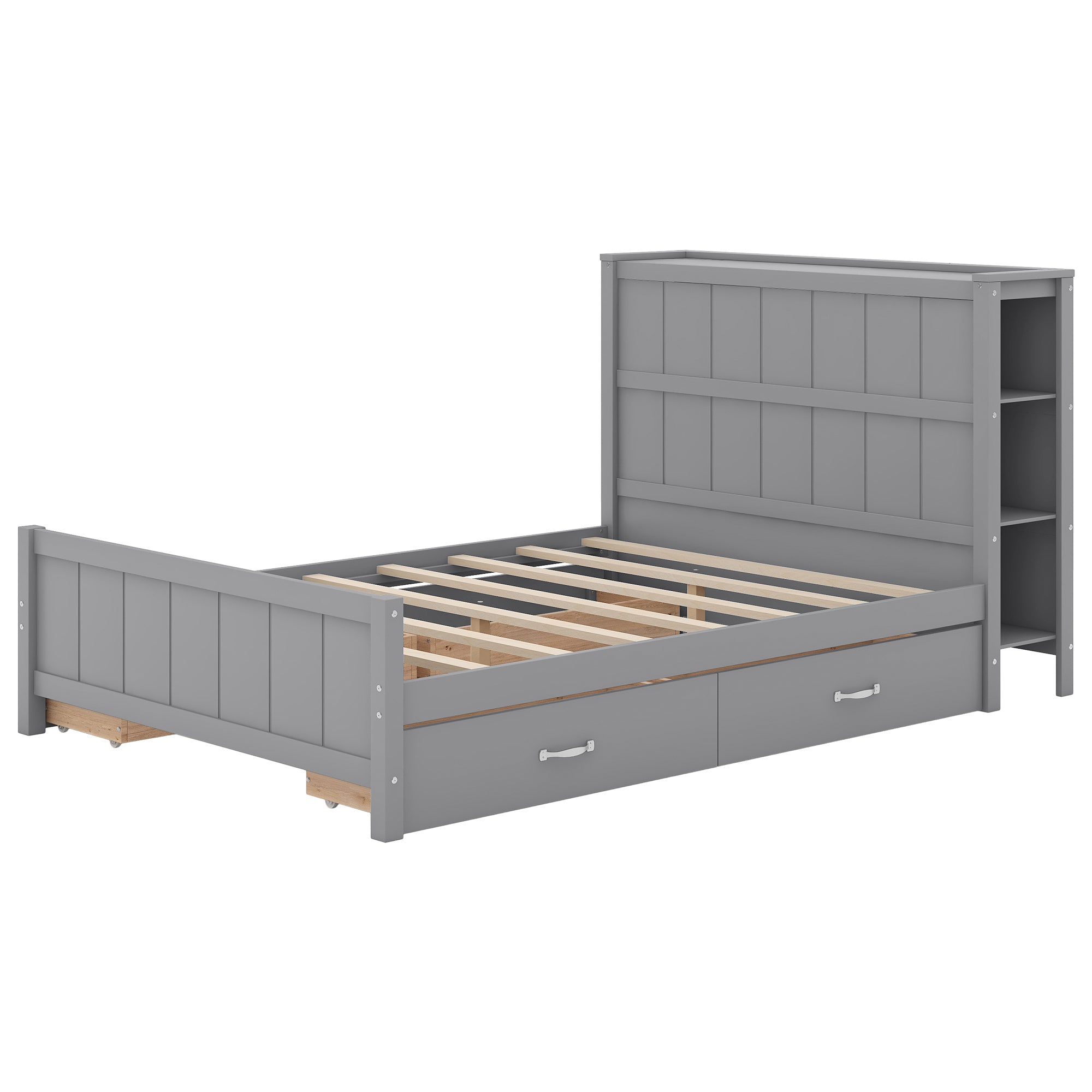 Full Size Platform Bed with Drawers and Storage Shelves, Gray - Atlantic Fine Furniture Melbourne FL