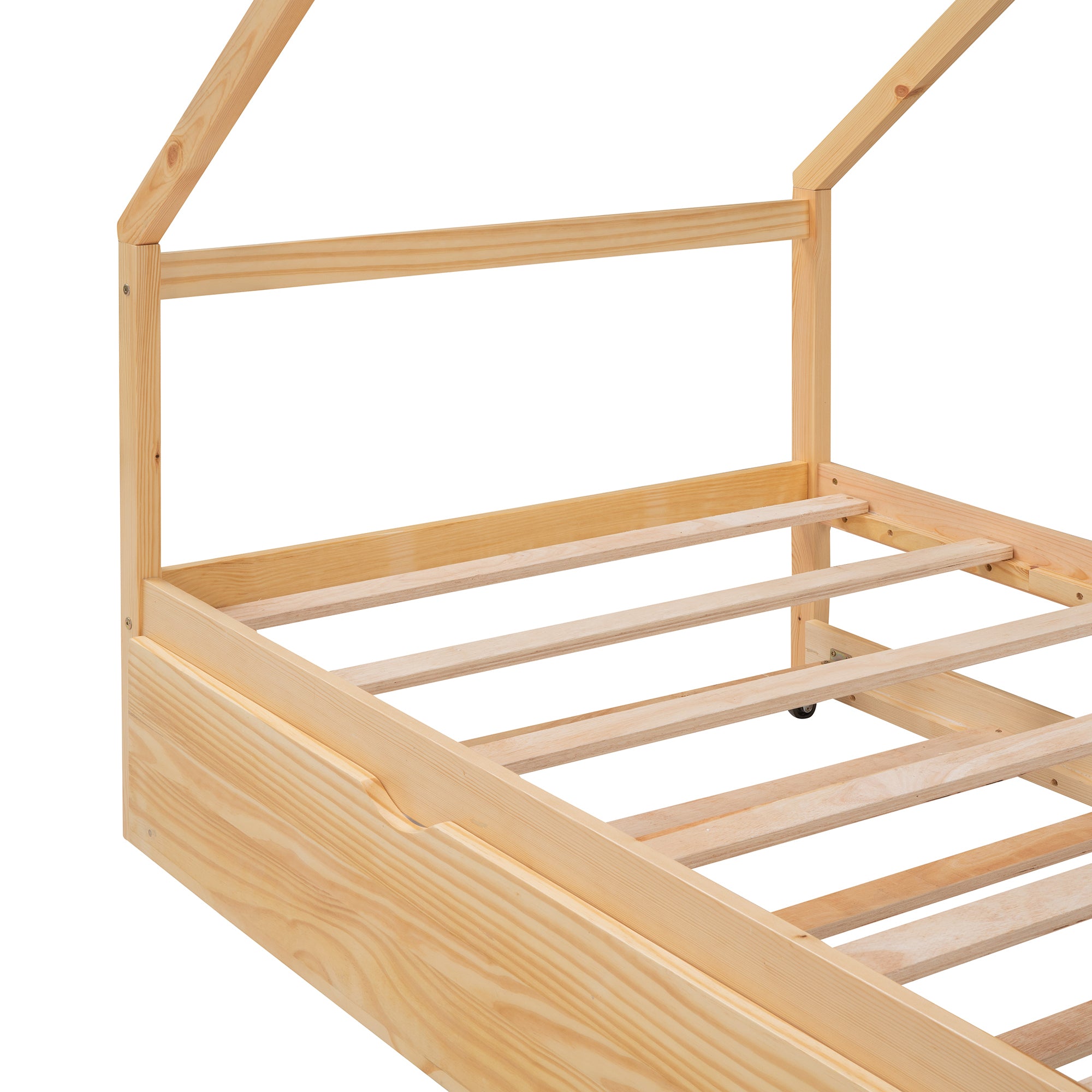 Twin Size Wooden House Bed With Twin Size Trundle, Natural - Atlantic Fine Furniture Melbourne FL
