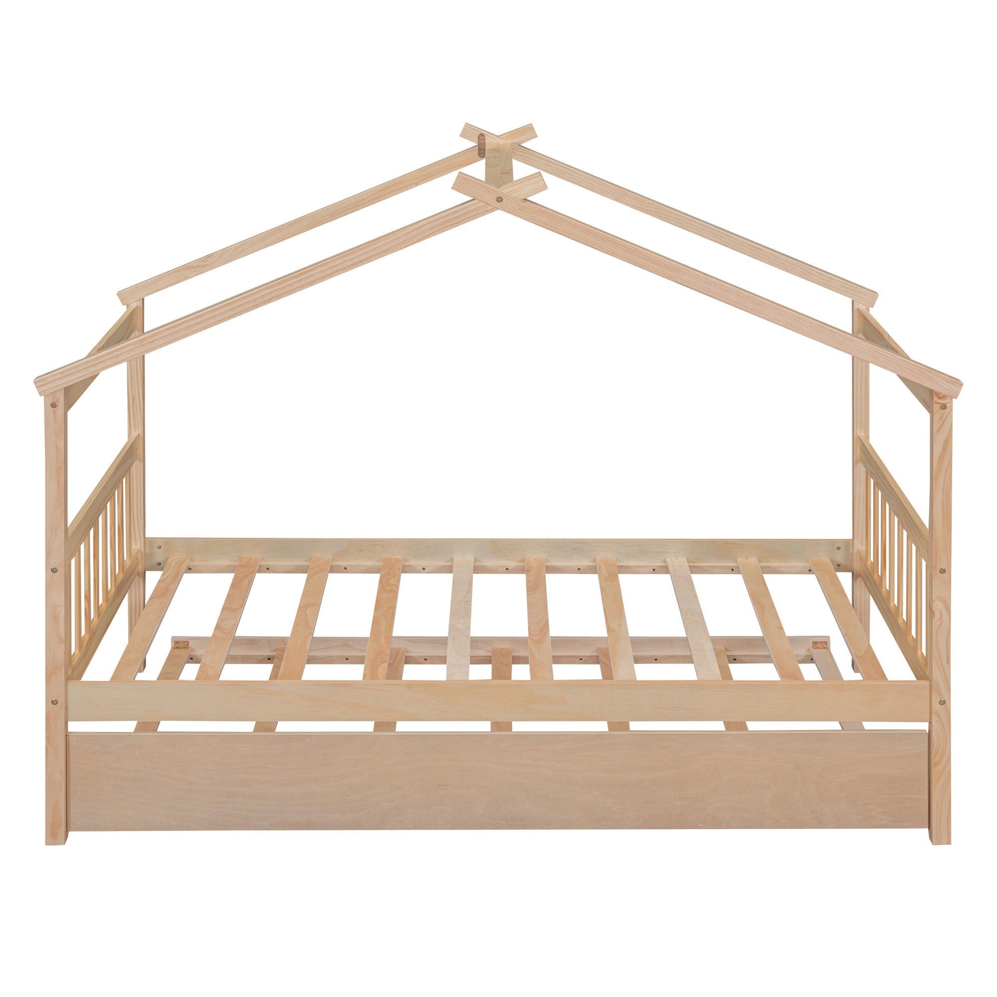 Twin Size Wooden House Bed with Twin Size Trundle, Natural - Atlantic Fine Furniture Melbourne FL
