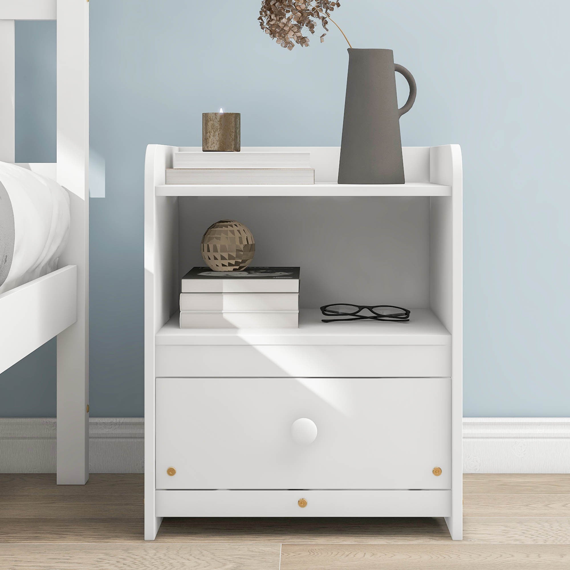 Full Bed with Headboard and Footboard,with 2 Nightstands,White - Atlantic Fine Furniture Melbourne FL