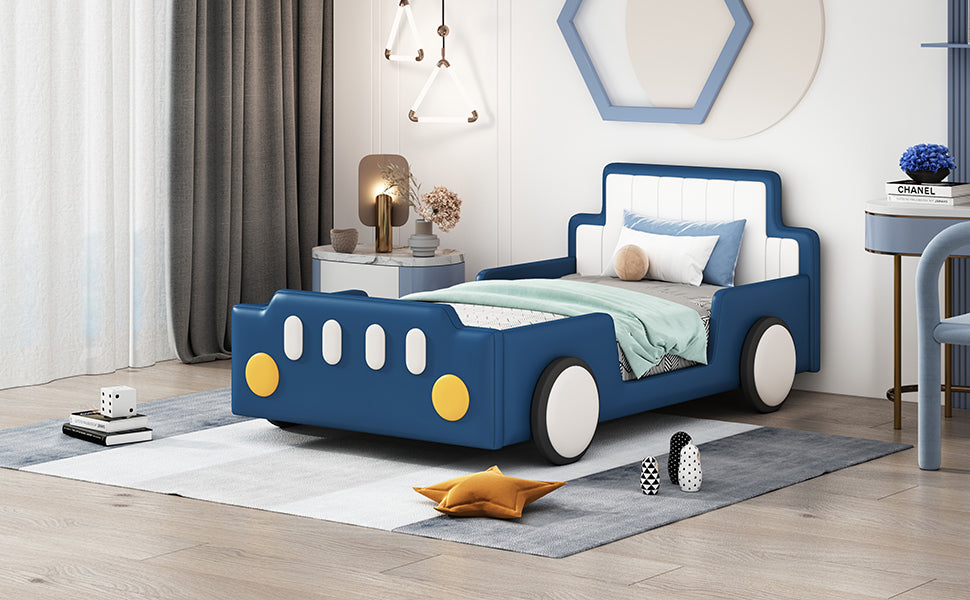 Twin Size Race Car-Shaped Platform Bed with Wheels,Blue - Atlantic Fine Furniture Melbourne FL