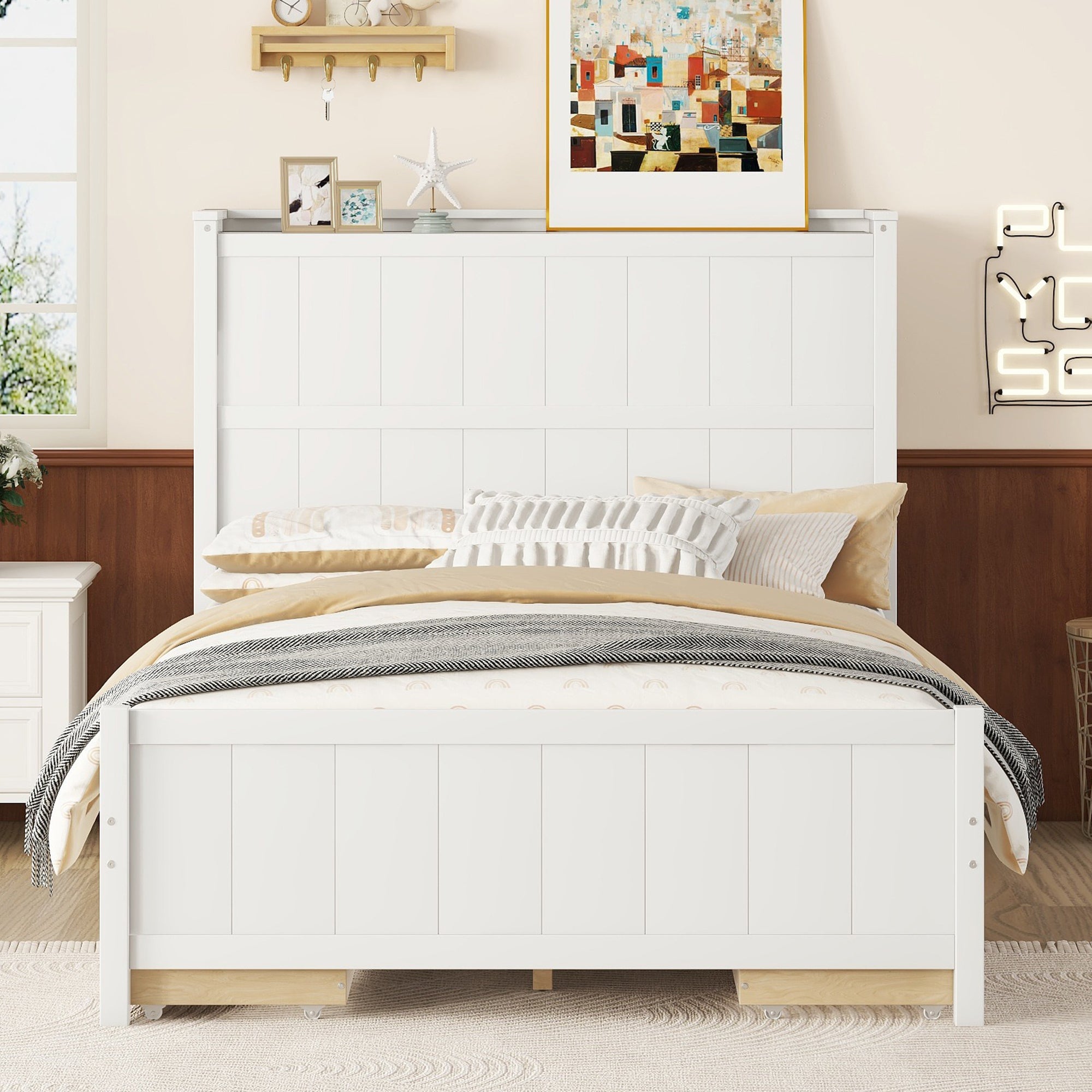 Full Size Platform Bed with Drawers and Storage Shelves, White - Atlantic Fine Furniture Melbourne FL