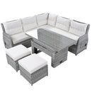 Outdoor Furniture Set Patio Rattan Furniture Set With Adjustable Table, Recliners With Extendable Side Tables And 2 Ottomans