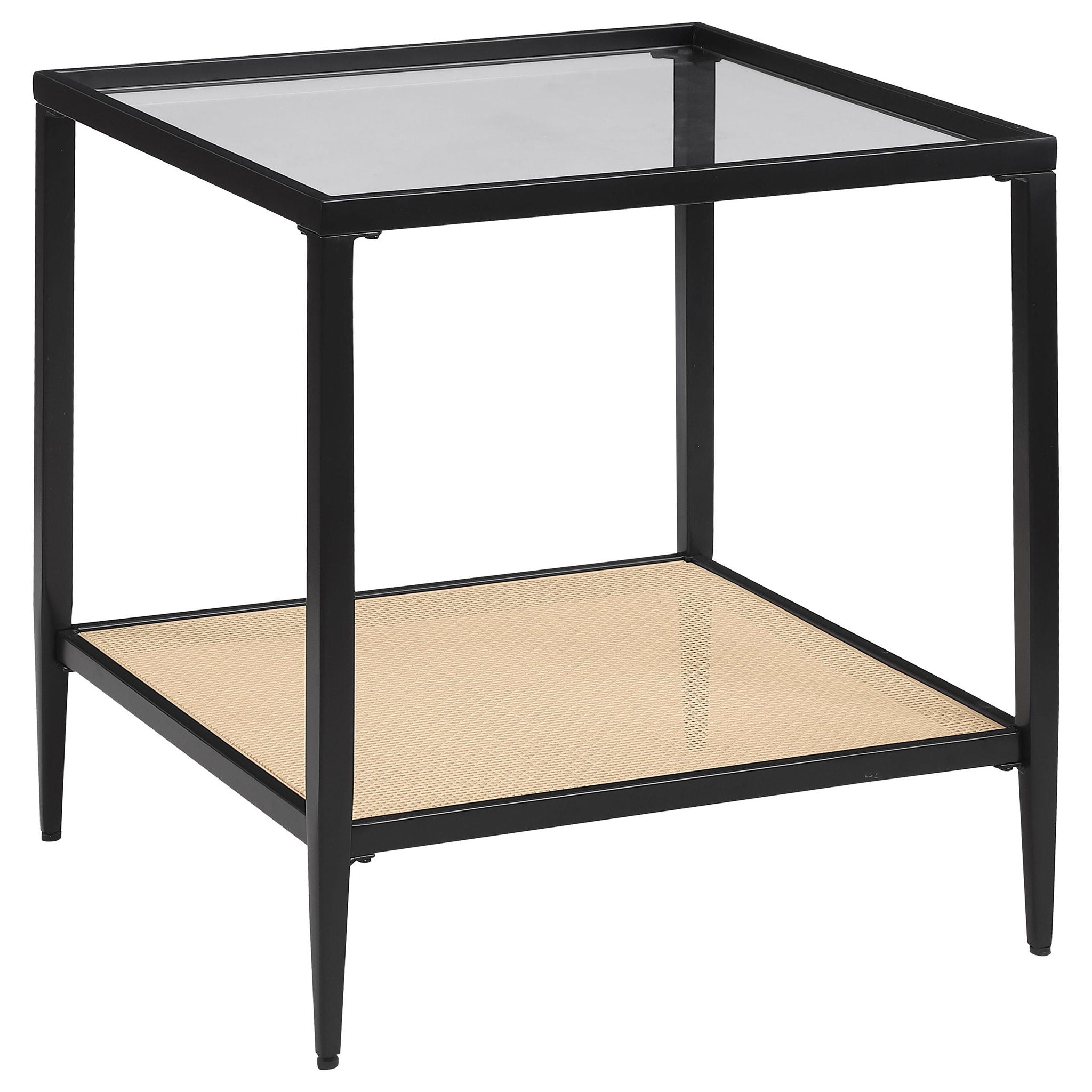 Amherst Glass Top Metal with Cane Shelf End Table Black_x000D_