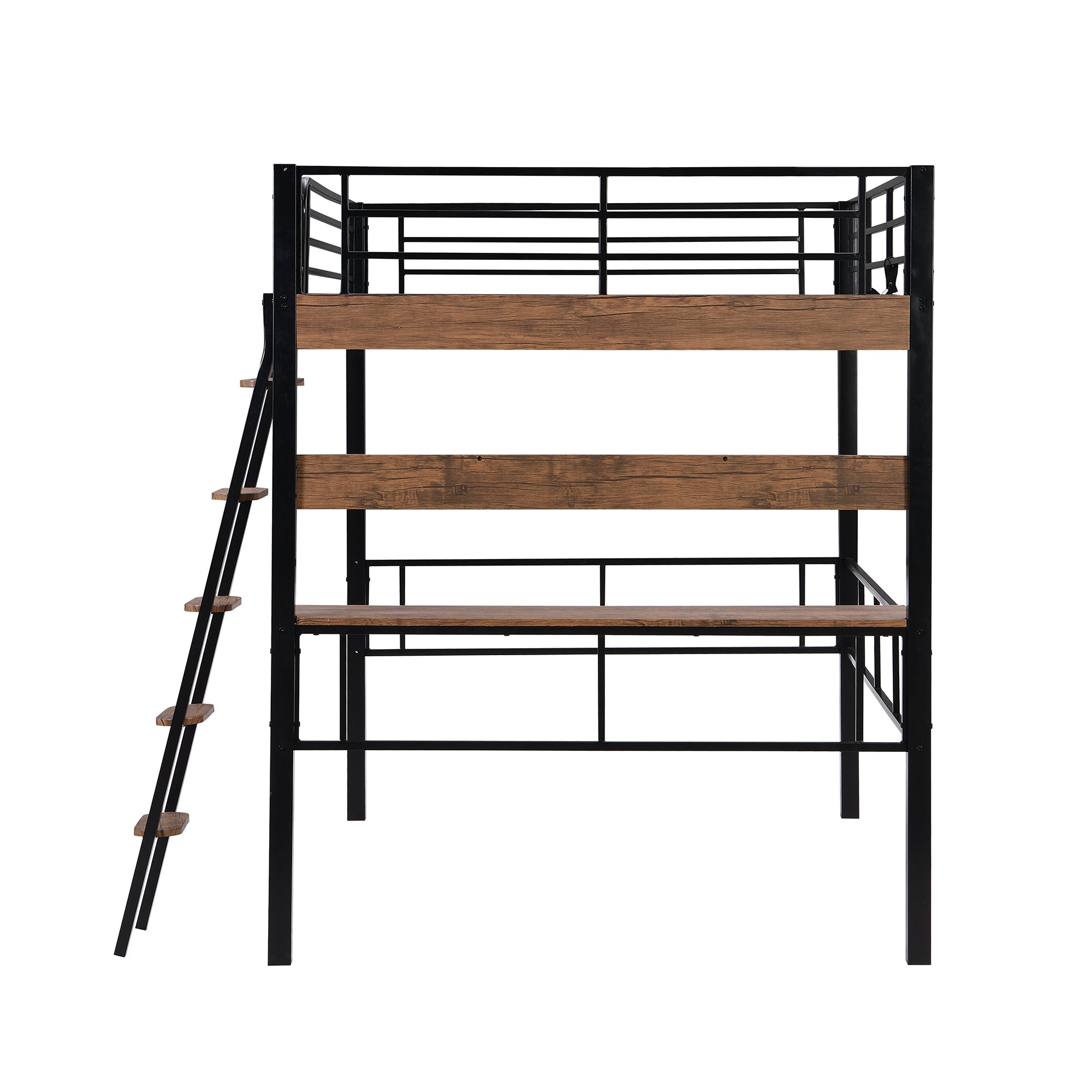Metal Full Size Loft Bed with Built-in Desk, Storage Shelf and Ladder, Black