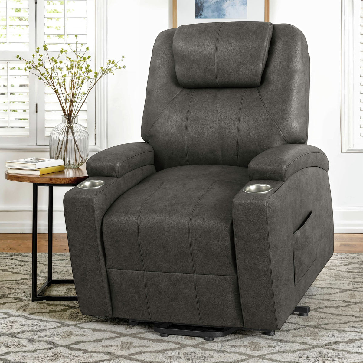 Kenmore P1 Lift Chair With Heat Massage in Simba Dark Gray by Elements International, view 9
