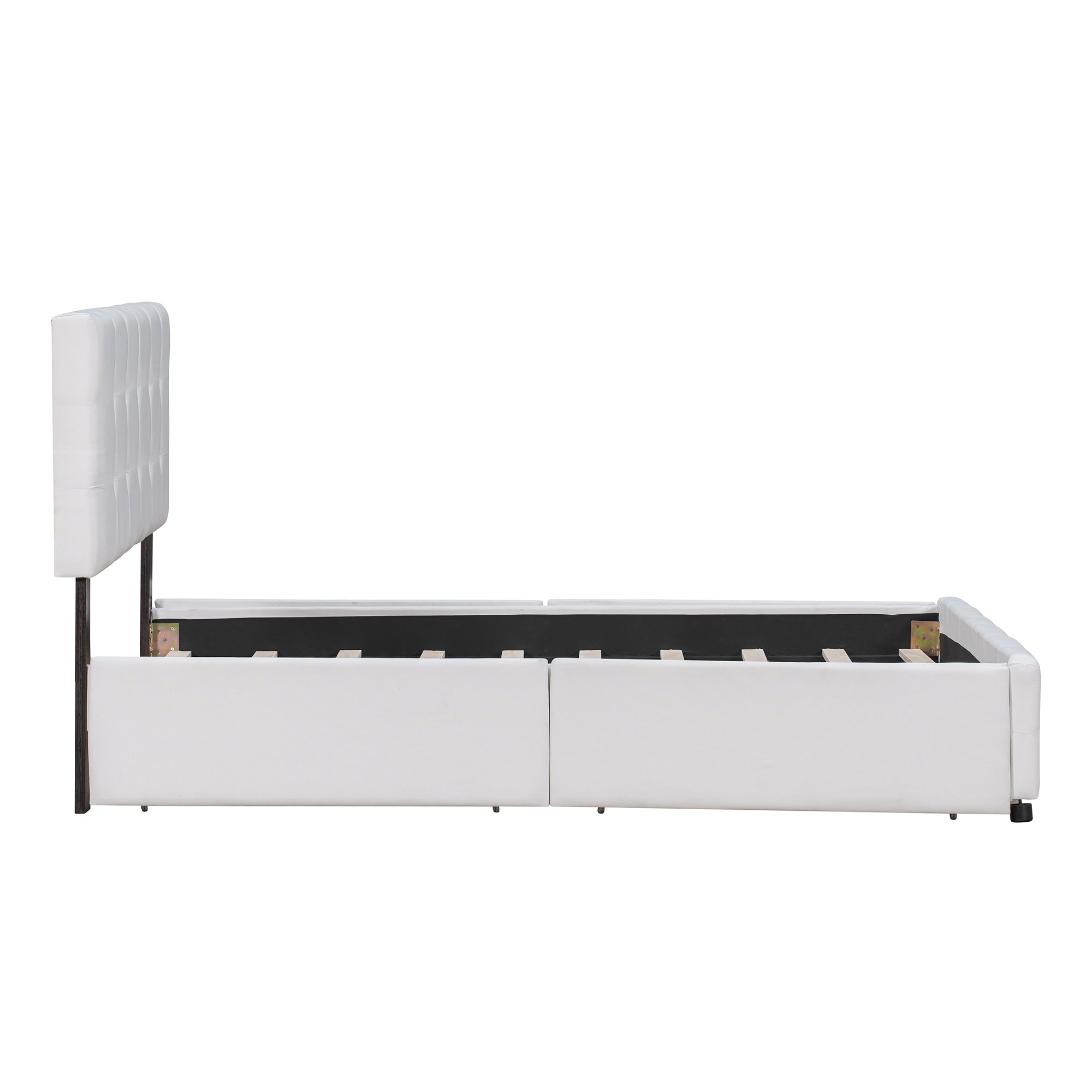 Upholstered Platform Bed with Classic Headboard and 4 Drawers, No Box Spring Needed, Linen Fabric, Queen Size White - Atlantic Fine Furniture Melbourne FL