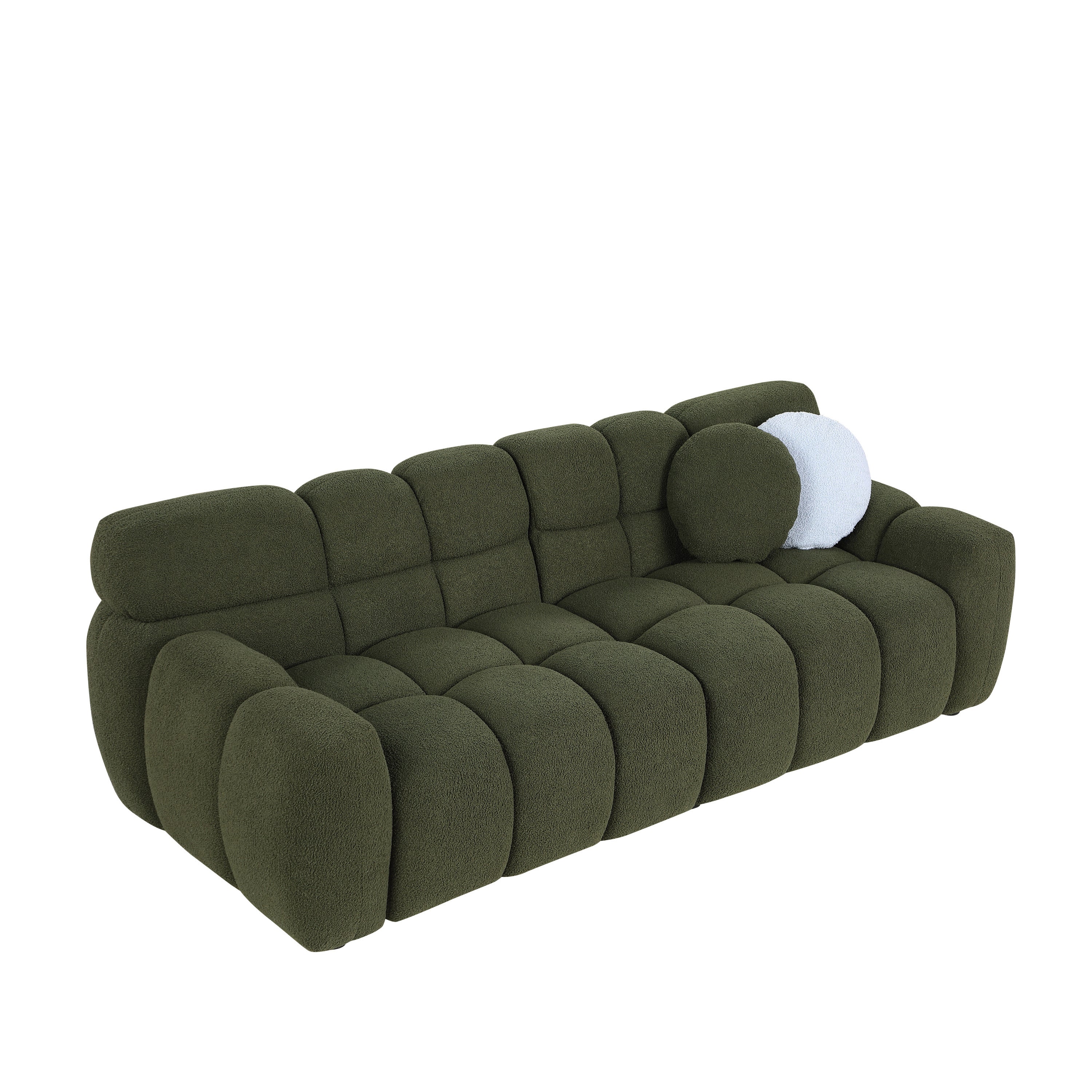 87.4 length ,35.83" deepth ,human body structure for USA people, marshmallow sofa,boucle sofa ,3 seater, OLIVE GREEN BOUCLE