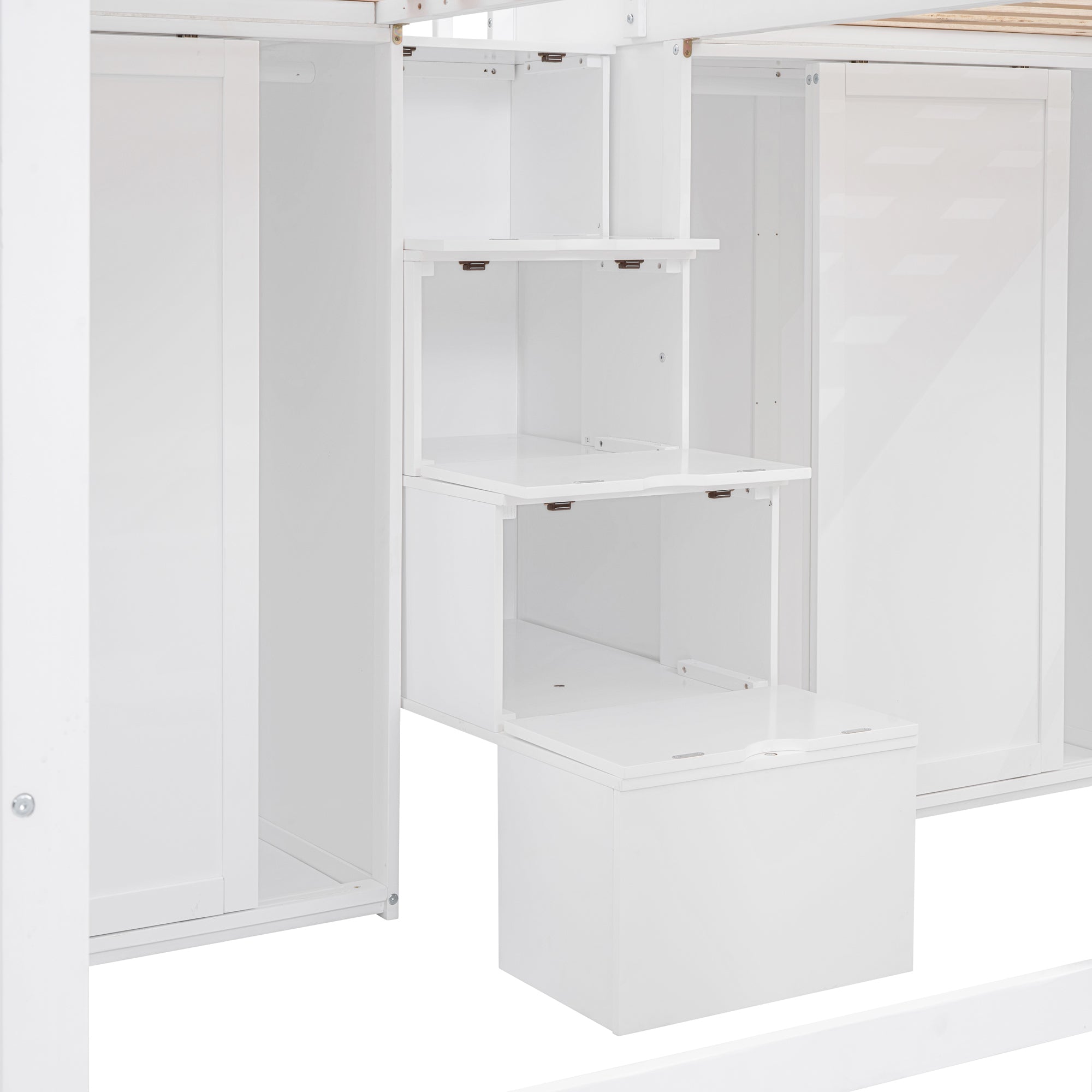 Double Twin Loft Beds with Wardrobes and Staircase, White - Atlantic Fine Furniture Melbourne FL
