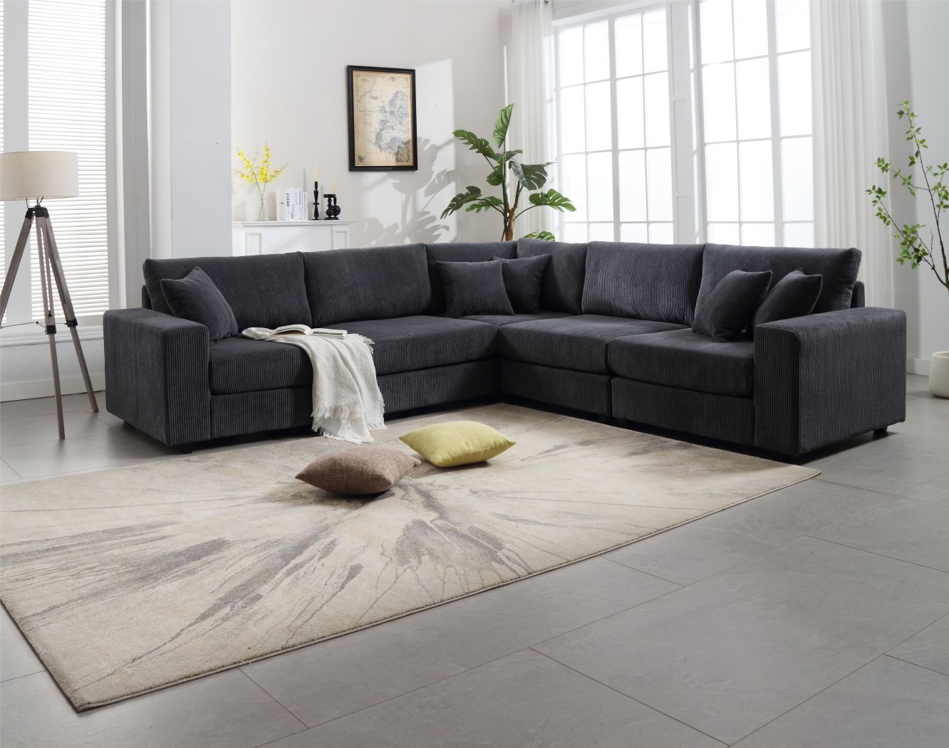 Oversized Length117.2''*Width 117.2'' Modular Sectional Sofa Couches Set ,Corduroy Upholstered Deep Seat Comfy Sofa For Living Room,Dark Gray