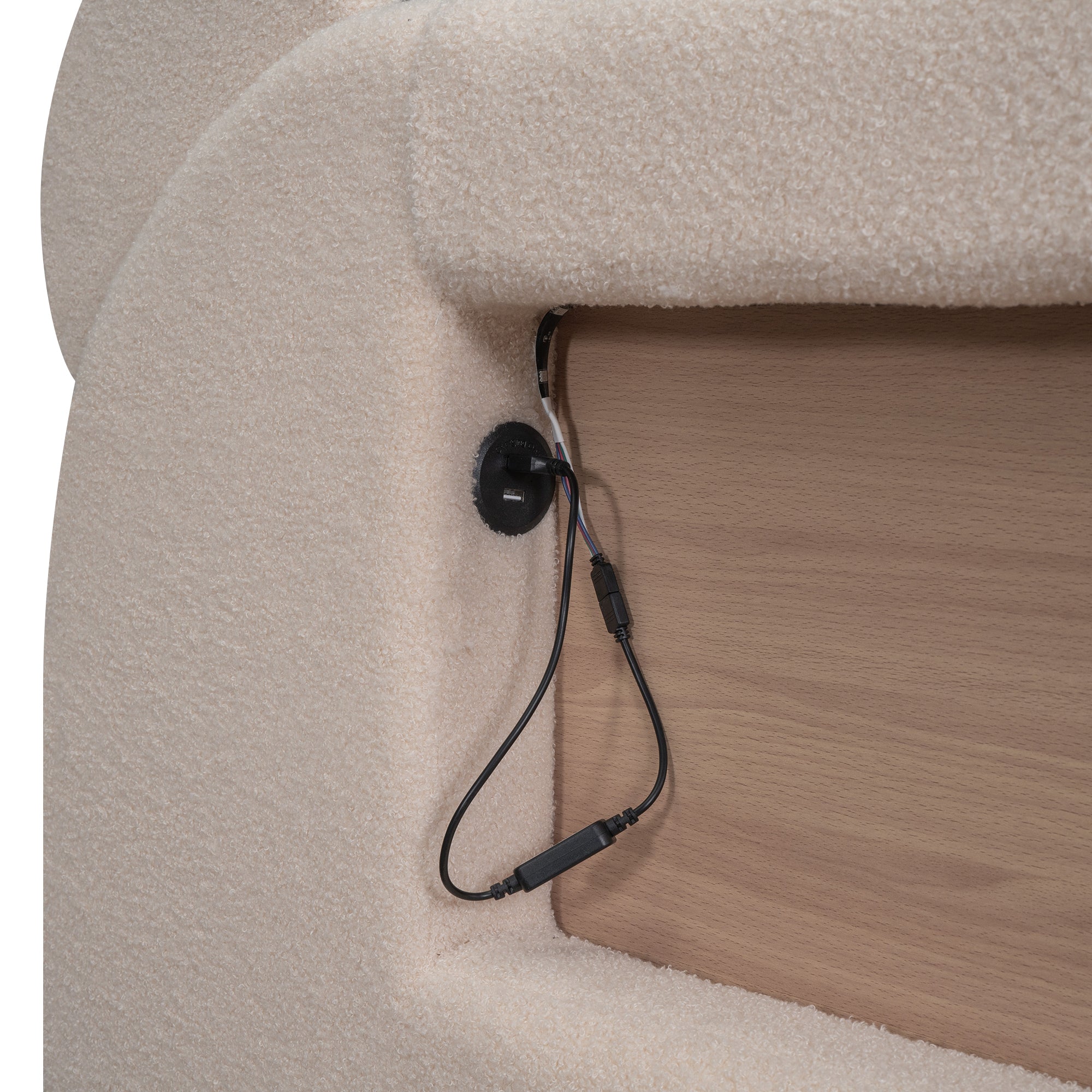 Full Size Upholstered Storage Platform Bed with Cartoon Ears Shaped Headboard, LED and USB, Beige - Atlantic Fine Furniture Melbourne FL