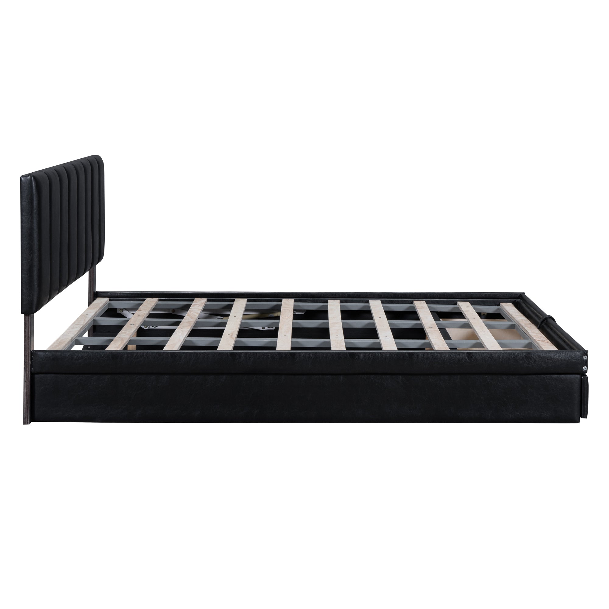 Queen Size Upholstered Bed with Hydraulic Storage System and Drawer, Black - Atlantic Fine Furniture Melbourne FL